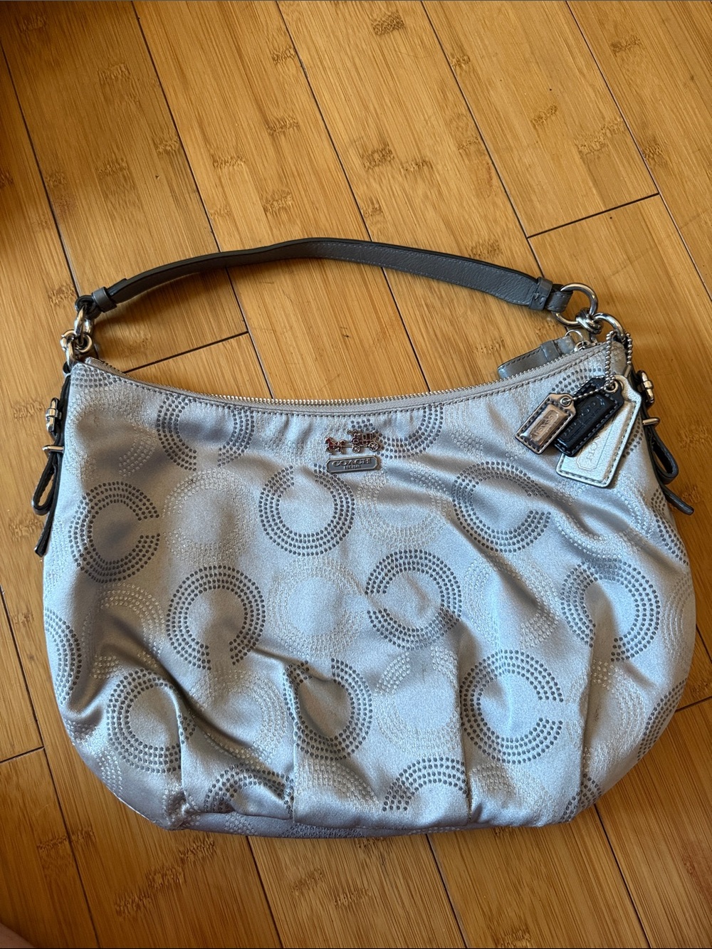 Coach Metallic Silver Signature Circle Shoulder Bag